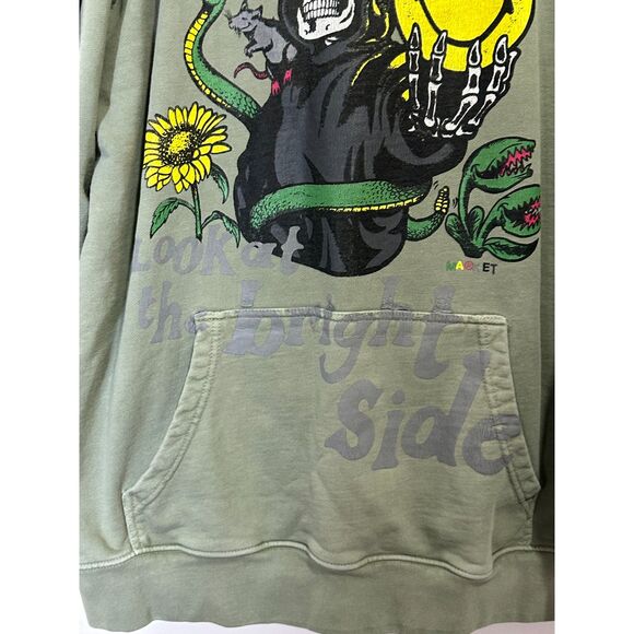 Market Smiley Look At The Bright Side Hoodie Size L Streetwear Sage Green BOHO - Picture 3 of 6